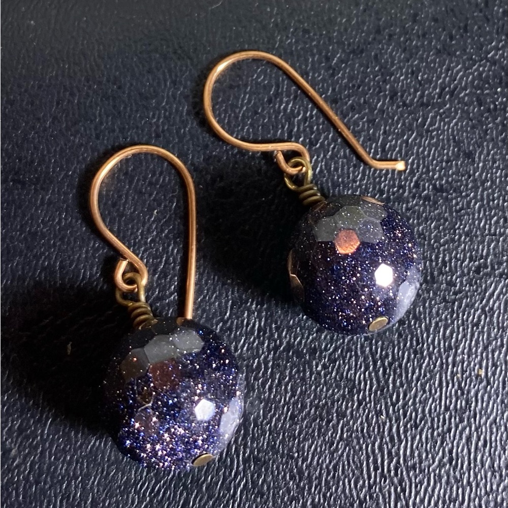 Huge Sparkling Blue Goldstone Earrings
